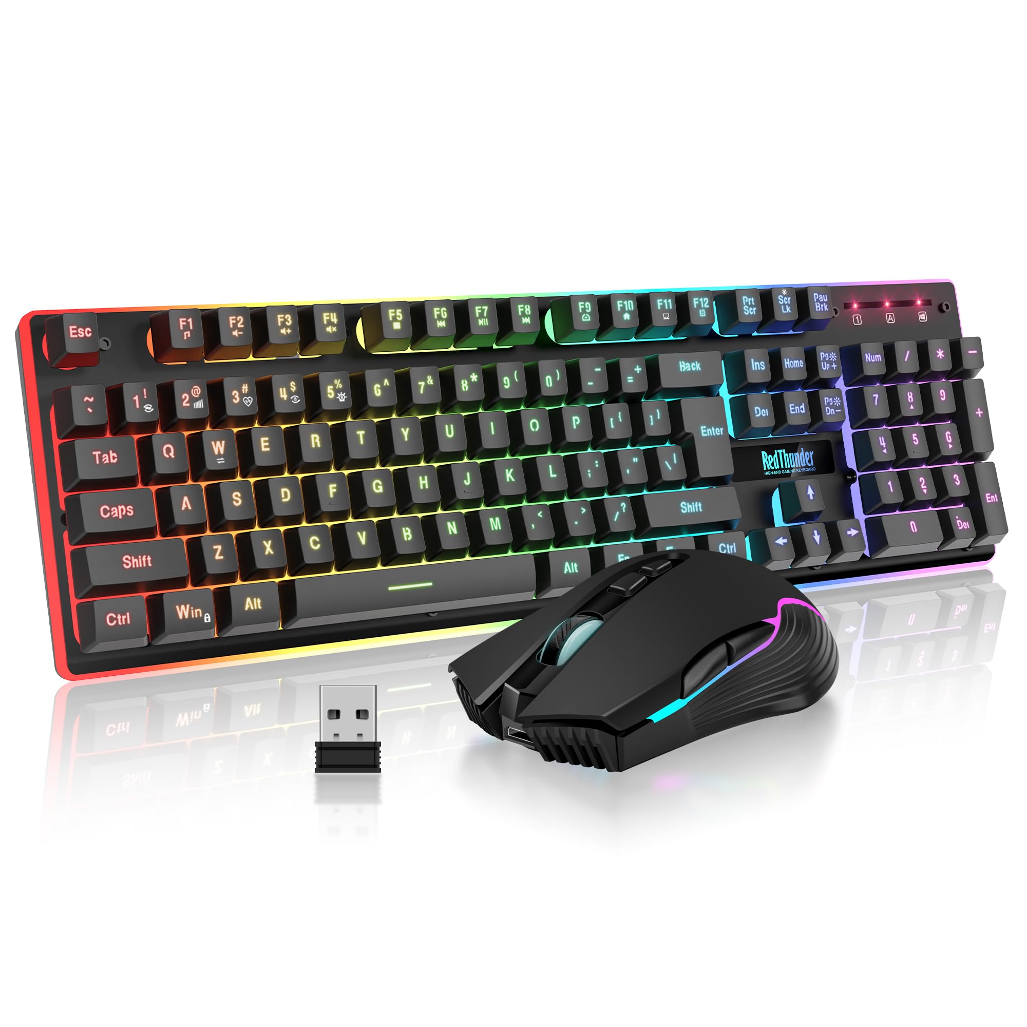 Photo 1 of RedThunder K10 Wireless Gaming Keyboard and Mouse Combo, RGB Backlight Rechargeable 3800mAh Battery, 26-Key Anti-ghosting Keyboard + 7D 3200DPI Mice for PC Gamer