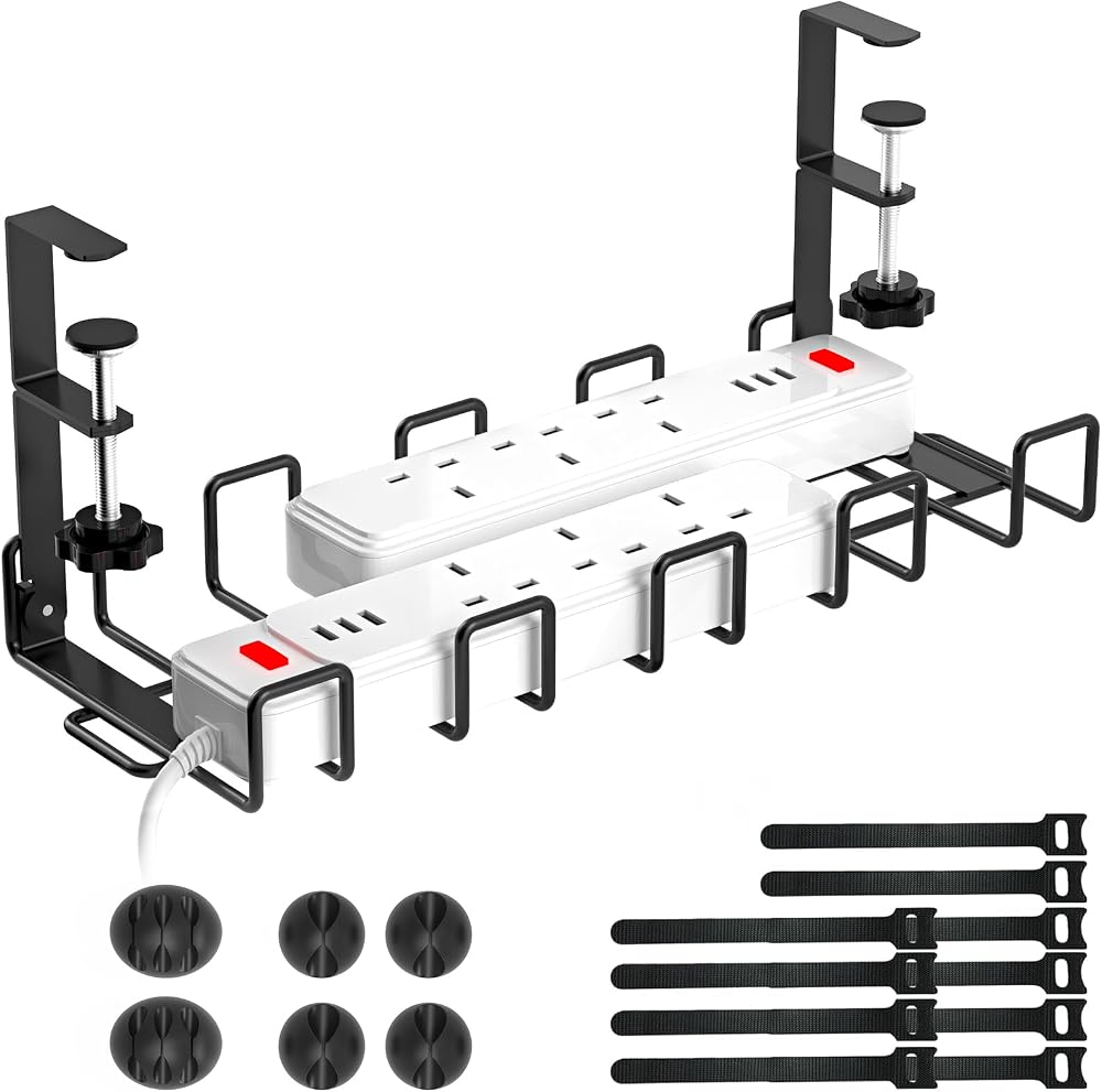 WELDUN Under Desk Cable Management Tray Kit Black Metal Organizer No Drill Clamp