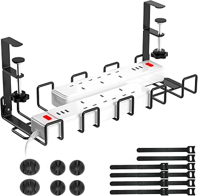 WELDUN Under Desk Cable Management Tray Kit Black Metal Organizer No Drill Clamp