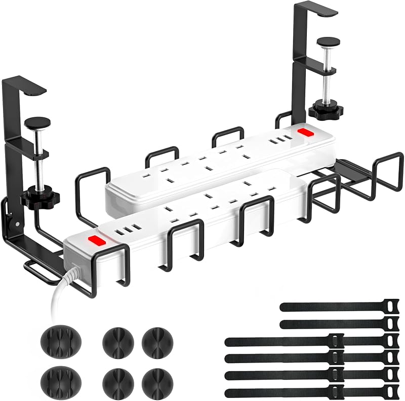 WELDUN Under Desk Cable Management Tray Kit Black Metal Organizer No Drill Clamp