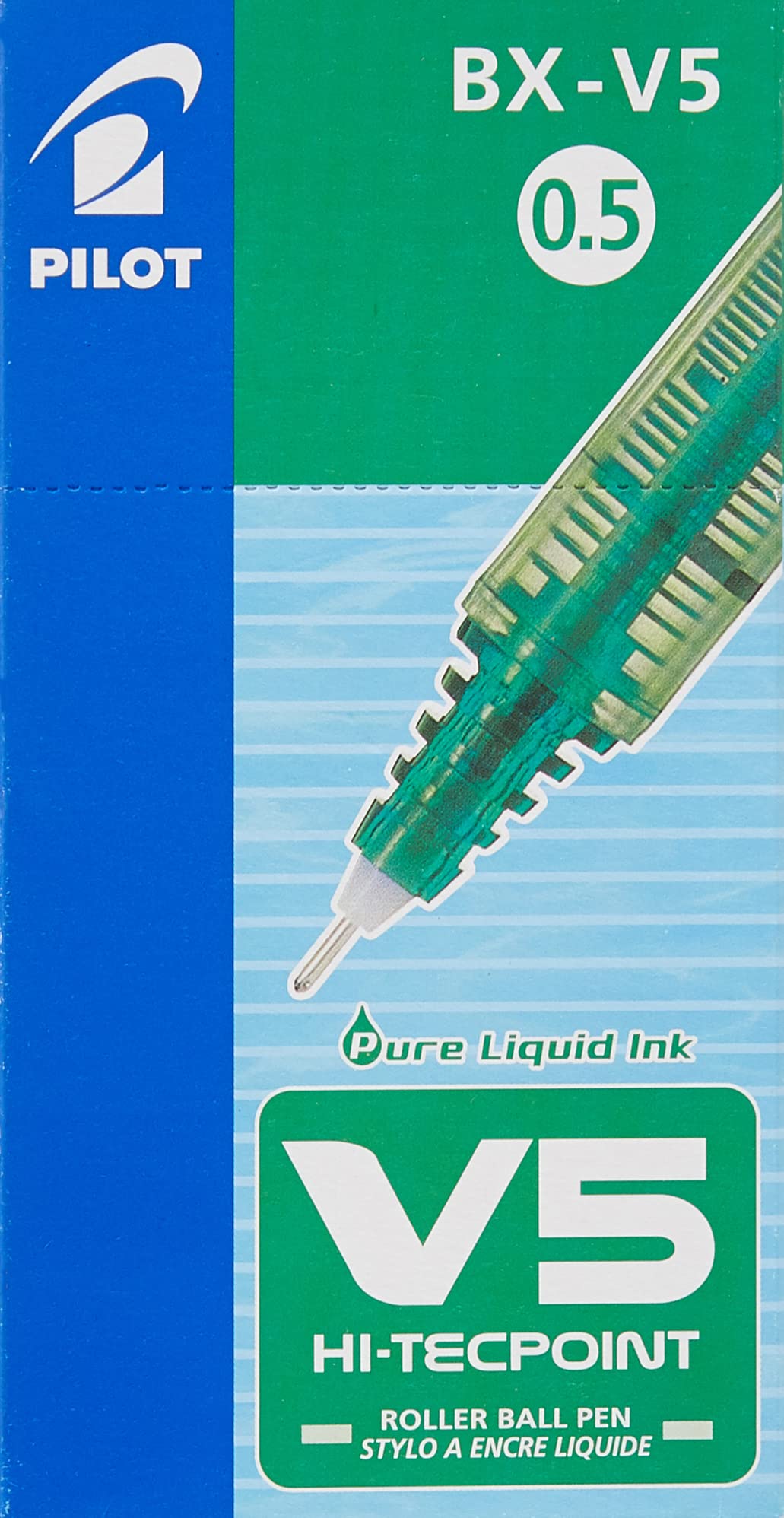 Pilot V5 Liquid Ink Rollerball 0.5 mm Tip (Box of 12) - Green
