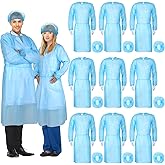 Xuhal 50 Set Disposable Isolation Gowns Set PPE Gowns Disposable and Non Woven Bouffant Caps with Elastic Cuffs for Labs Home Isolation Beauty Agencies Food Service, Unisex Adult (Blue)