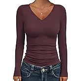 IWD Womens Long Sleeve Shirts V Neck Casual Tops 2026 Fashion Slim Fitted Tops Basic Tee Y2k Outfits