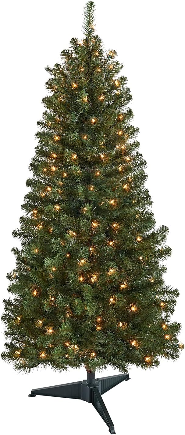 Trees - New One 5 Feet Christmas Tree Prelit Artificial Christmas Everett Pine Tree, with 424 Branch Tips, 200L Incandescent Clear Lights