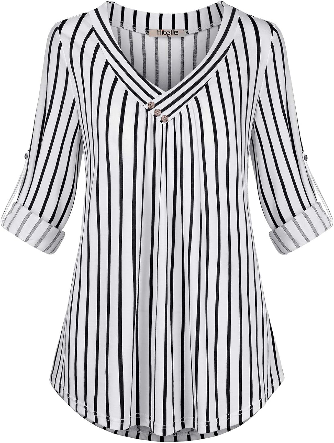 Hibelle Women's Cuffed Long Sleeve V-Neck Casual Tunic Blouse Tops