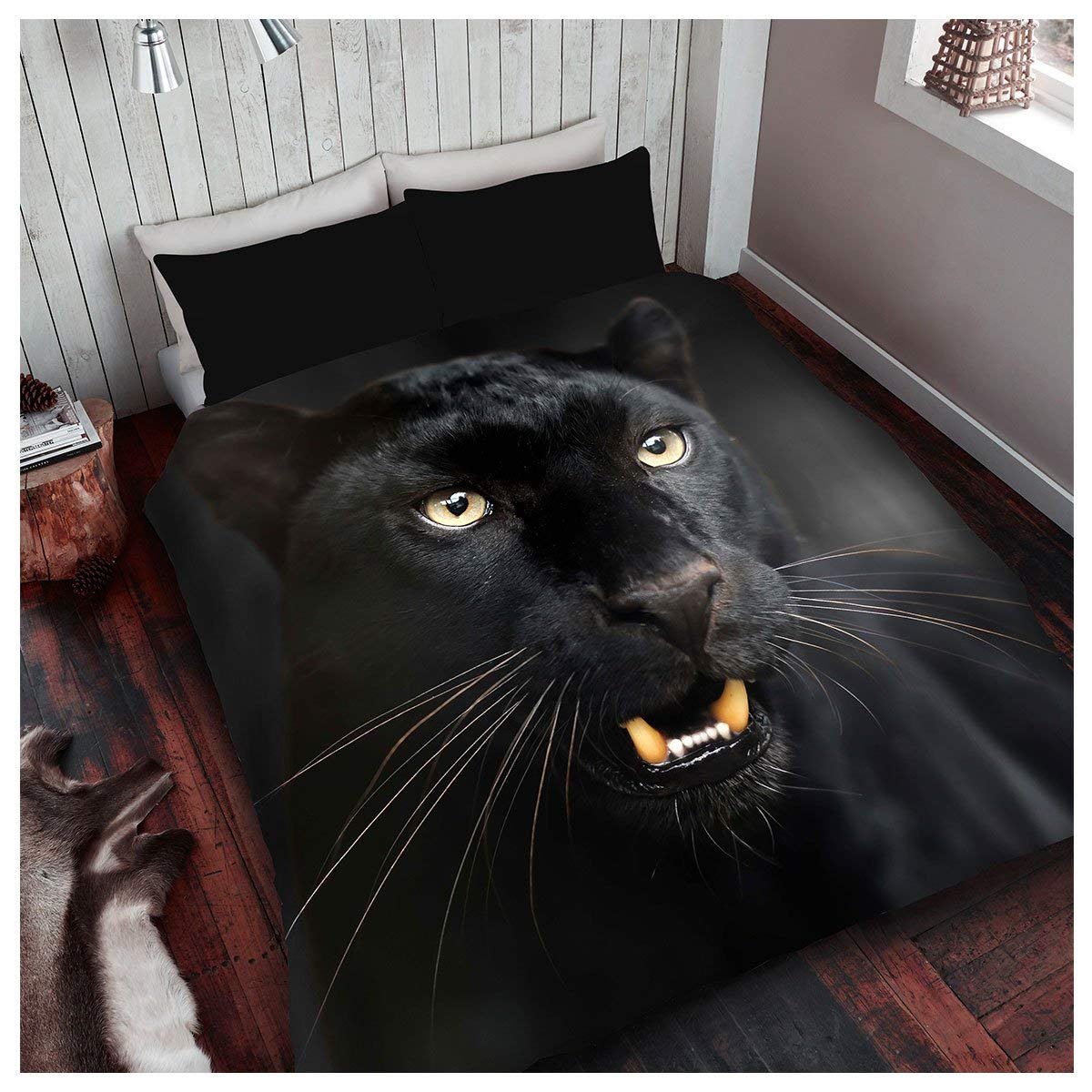 GC GAVENO CAVAILIA 3D Wildlife Duvet Cover Animal Printed Quilt Set Luxury Bedding, 100% Polyester, Black-Panther, Single