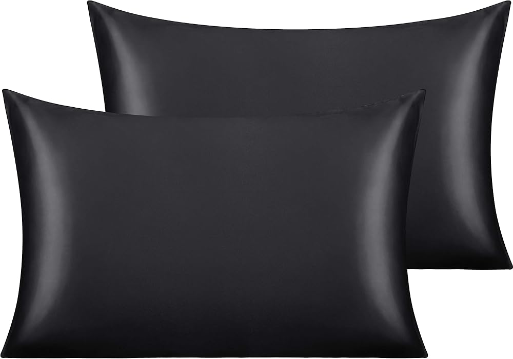 NTBAY 2 Pack Satin Standard Pillowcases 20 x 26 Inches Black