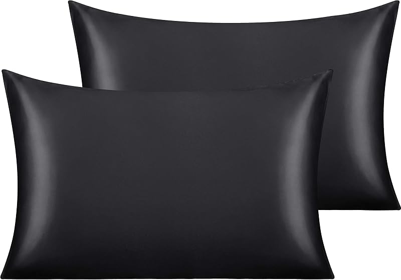 NTBAY 2 Pack Satin Standard Pillowcases 20 x 26 Inches Black