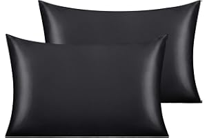 NTBAY 2 Pack Satin Standard Pillowcases for Hair and Skin, Luxurious and Silky Pillow Cases with Envelope Closure, 20x26 Inches, Black
