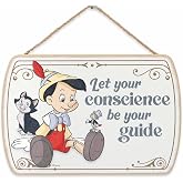 Disney Pinocchio Let Your Conscience Be Your Guide Hanging Wood Wall Art | Cute Jiminy Cricket Sign for Kids' Bedroom or Play Room