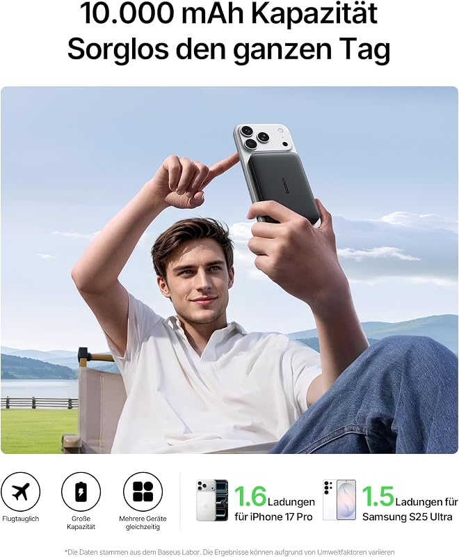 EnerFill FM21 Qi2.2 25W Wireless Magsafe Powerbank,10000mAh Power Bank Magnetische, PD USB C 45W Schnellladung, Dünne Externer Akku Magnetic für iPhone 18/17/16/15/14/13/12 Pro Max