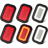 Partsam 6X 5x3 Inch Rectangle Halo Stop/Turn/Tail/Brake &amp; Backup Reverse Flatbed Truck Trailer Tail Hitch Lights 42 LED w/Grommets &amp; 3 Wire Pigtail Plug Kit Waterproof (4xRed+2xWhite)