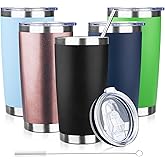 20oz Tumbler with Lid and Straw Double Wall Powder Coated Vacuum Insulated Coffee Tumbler Stainless Steel Insulated Travel Coffee Mug Spill-Proof Thermal Cup for Hot and Cold Beverage,Black