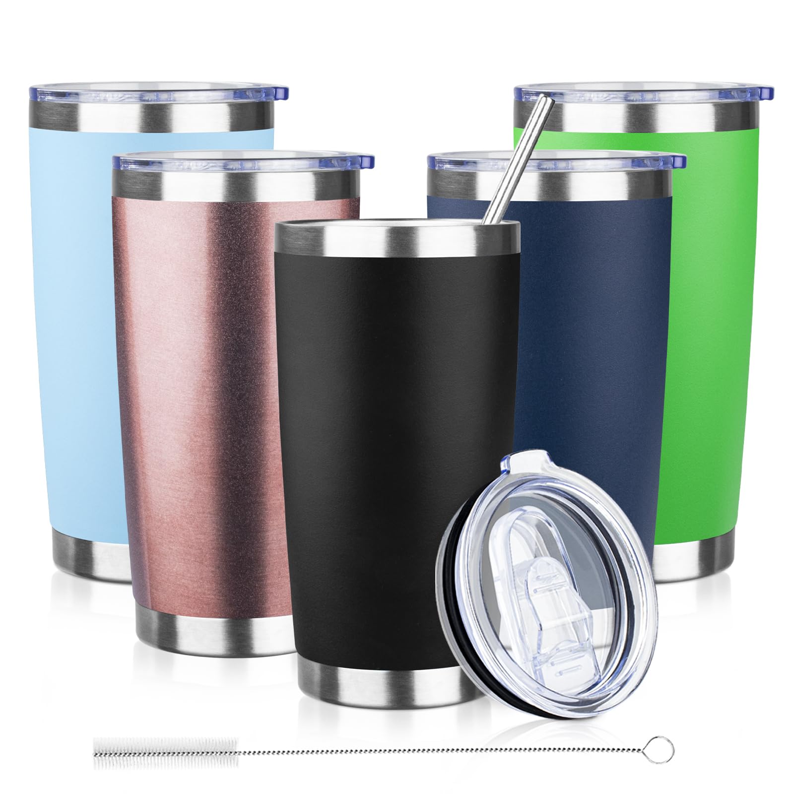 View 1 of 20oz Tumbler with Lid and Straw Double Wall Powder Coated Vacuum Insulated Coffee Tumbler Stainless Steel Insulated Travel Coffee Mug Spill-Proof Thermal Cup for Hot and Cold Beverage,Black