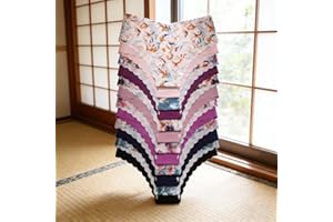 12 PCS Women's Sexy Seamless Cotton Thongs Set,Breathable Low-Rise Panties with Invisible Hipster Design,Floral Scallop Mid-R