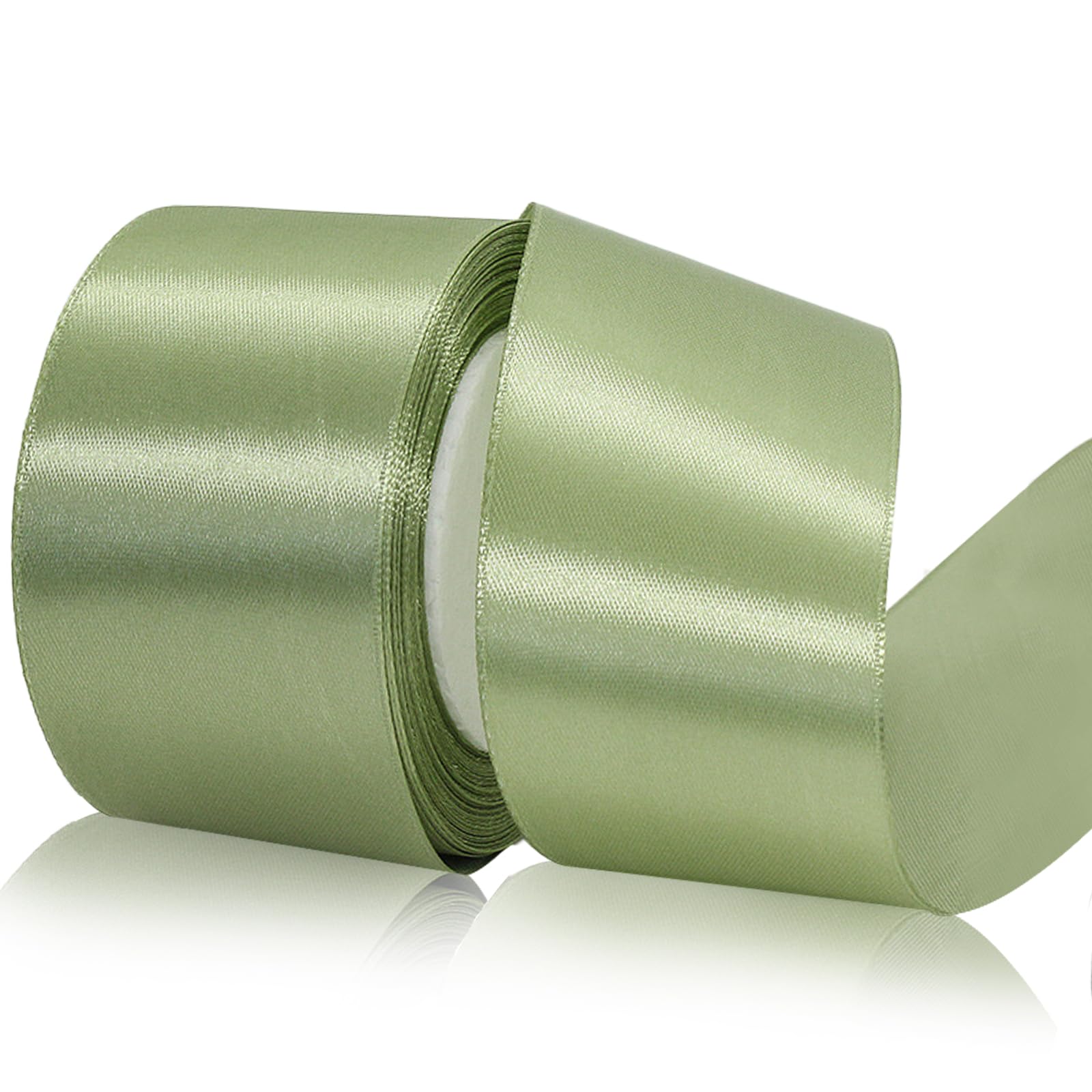 Photo 1 of Sage Green Ribbon for Flower Bouquet 2 inch x 25 Yards Light Green for Halloween Decorations, Gift Wrapping, Dusty Sage Silk Ribbon for Wedding Invitations, Ribbons for Crafts, Hair Bows