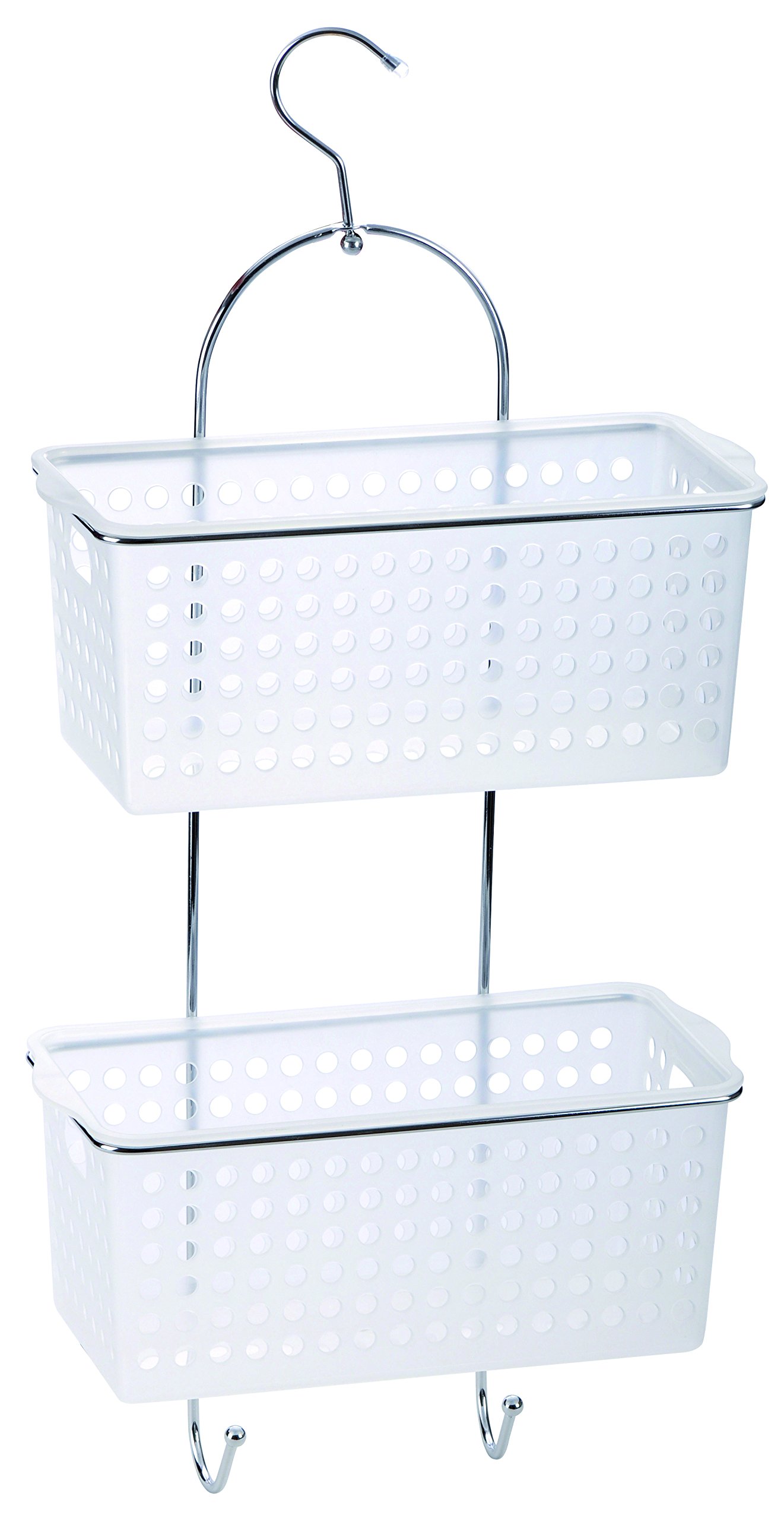 2 Tier Large Hanging Bathroom Organiser Unit Shower Rack Storage Caddy With Plastic Extra Deep Baskets (2 Tier With White Baskets)