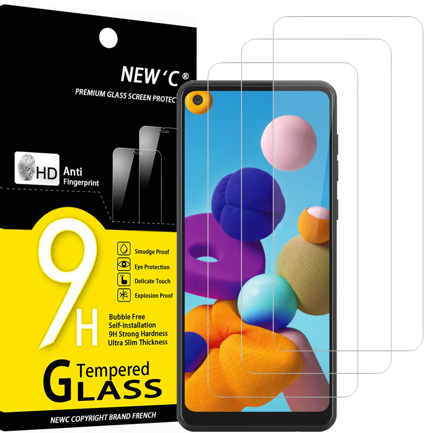 NEW'C 3 Pack Designed for Samsung Galaxy A21 Screen Protector Tempered Glass, Case Friendly Anti Scratch Bubble Free Ultra Resistant