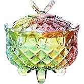 SOCOSY Royal Embossed Crystal Candy Box with Lid Footed Jewelry Box Candy Jar Cookie Jar Wedding Candy Buffet Jars Kitchen Storage Jar 10oz (Rainbow)