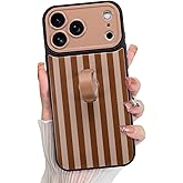 KANGHAR Compatible with iPhone 17 Pro Case 2025, Silicone Stripes Cute Pattern, Wristband Kickstand Camera Protection Soft Slim Cover for Girls Women -Brown