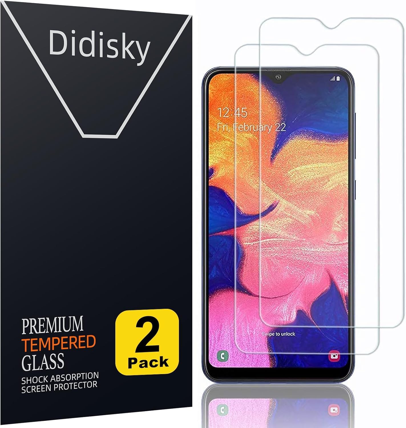 Didisky Tempered Glass Screen Protector for Samsung Galaxy A10, [ 2 Pack ] Anti Scratch, 9H Hardness, No Bubbles, High Definition, Easy To Apply, Case Friendly