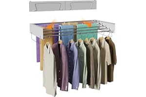 XANKZI Wall Mounted Drying Rack, 40" Stainless Steel Foldable Laundry Clothes Drying Rack, Collapsible Drying Rack Clothing Wall Mount with 2 Towel Handles for Indoor Outdoor Hanging Clothes, 6 Rods