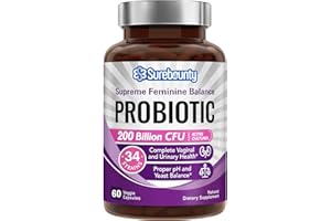 Surebounty Women's Probiotic, 200 Billion CFU, Prebiotics + Digestive Enzymes + Cranberry, Complete Vaginal & Urinary Tract Health, Maintain pH & Yeast Balance, 60 Caps