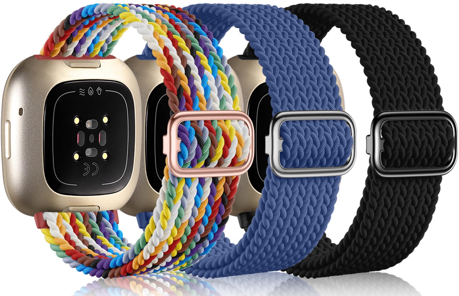 Epova Straps Compatible with Fitbit Versa 3 /Versa 4 /Sense, Soft Elastic Braided Nylon Sport Strap for Women & Men