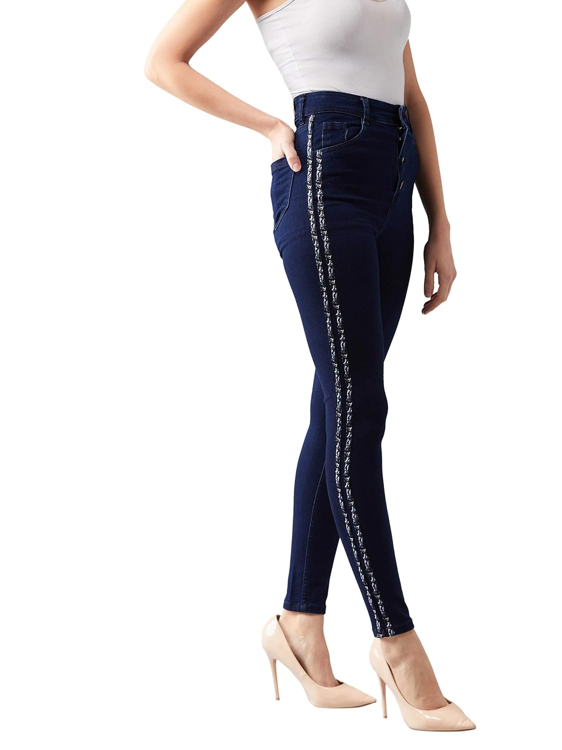 Buy Dolce Crudo Women's Navy Blue Skinny High Rise Clean Look Cropped