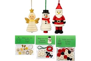 Christmas Buttons Crafts Making Set, 3Pcs Funny Button Art Christmas Tree Decoration, Make Your Own Snowman/Santa/Angel Ornam