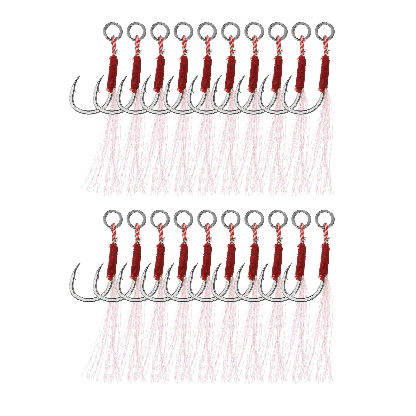 PATIKIL Fishing Assist Hooks Kit, 20 Pcs Glow Jigging Hook Slow Fast Fall Jigs Fishing Hooks for Vertical Jigging Lures, Green (55mmx15mm)