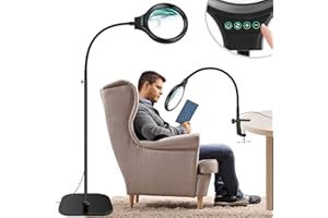 NZQXJXZ 10X 30X Large Floor Magnifying Glass with Light and Stand,36 LED Flexible Gooseneck Floor Magnifying Lamp,Clip on Lighted Magnifiers for Reading,Sewing,Crafts,Painting,DIY,Close Work