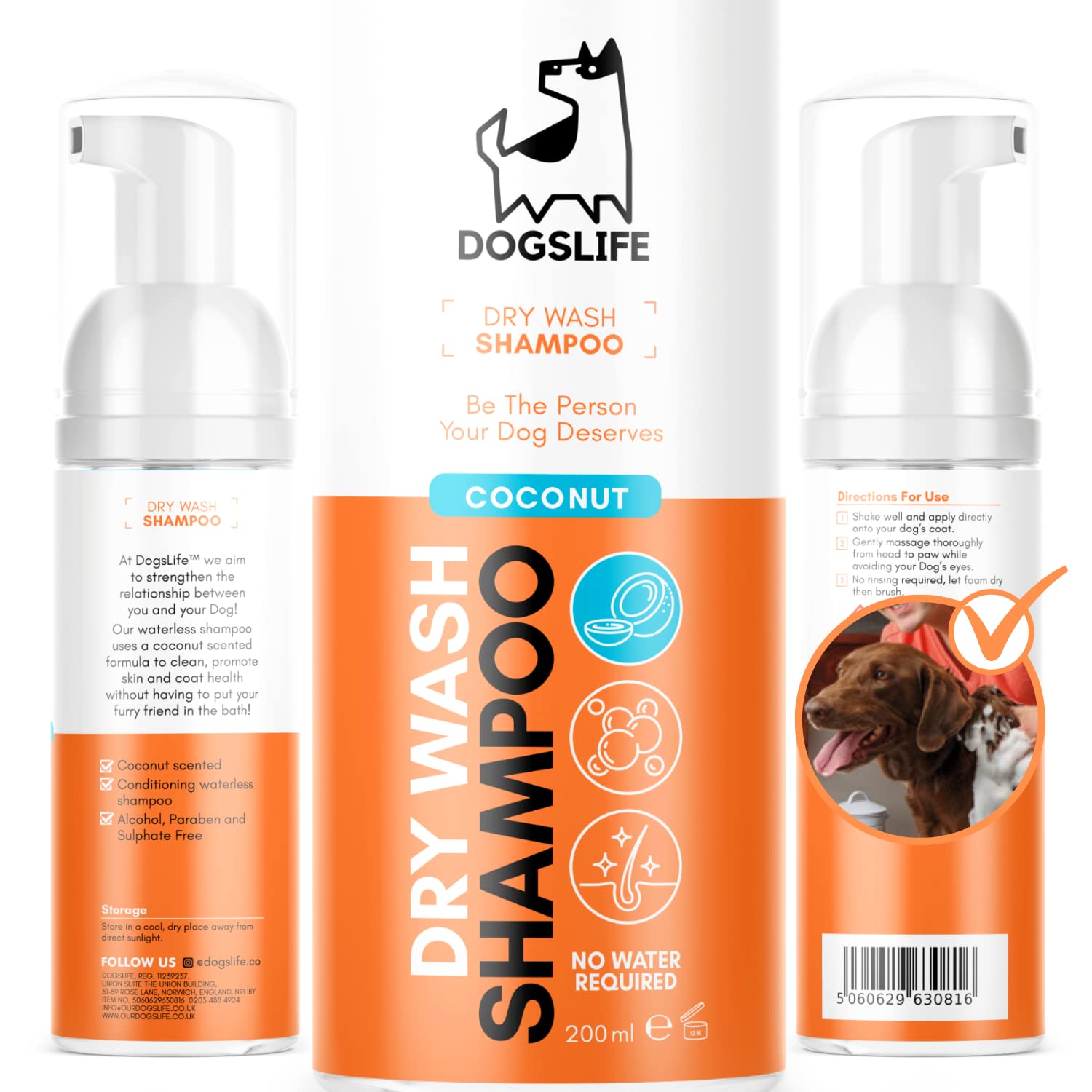 Dry Shampoo For Dogs | Soothing & Deodorising Dry Shampoo | 100% Natural Coconut Fragrance | Fast Drying, No Bath Needed! Fresh Waterless Shampoo.