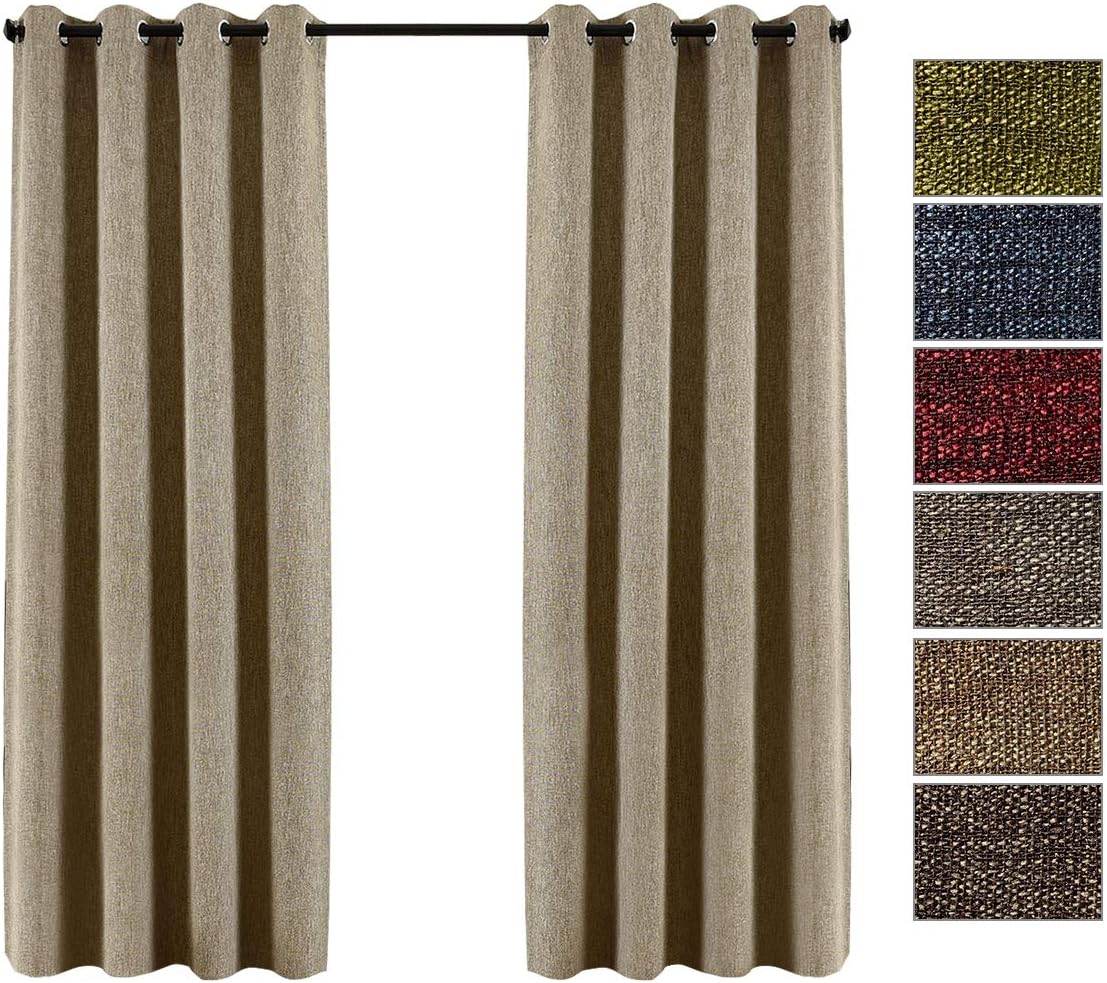 QINUO HOME 46" x 72" Faux Linen Blackout Curtains for Kids Room, Thermal Insulated Room Darkening Eyelets Curtains, Khkai