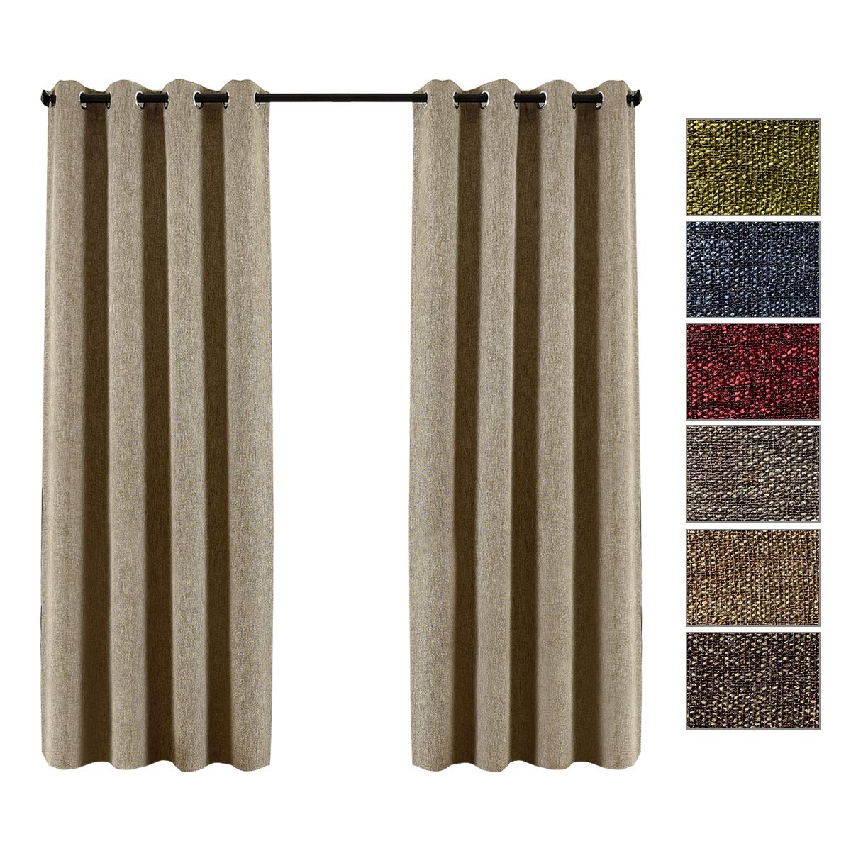 QINUO HOME 46" x 72" Faux Linen Blackout Curtains for Kids Room - Thermal Insulated Room Darkening Eyelets Curtains, Khkai, Set of 2 Curtain Panels