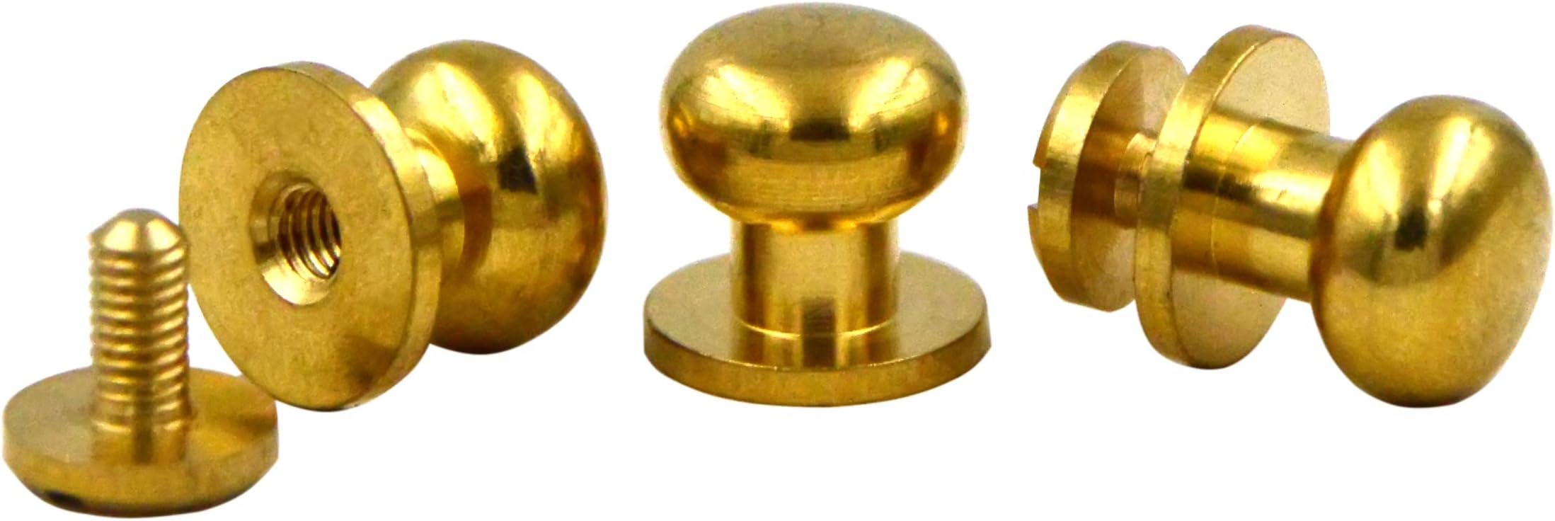 Hirisy 10Sets 3/8'' Round Head Button Brass Studs,Chicago Screws Solid Brass Screw Back Cap Rivets DIY Leather Craft