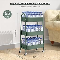EAGMAK 3 Tier Utility Rolling Cart, Metal Storage