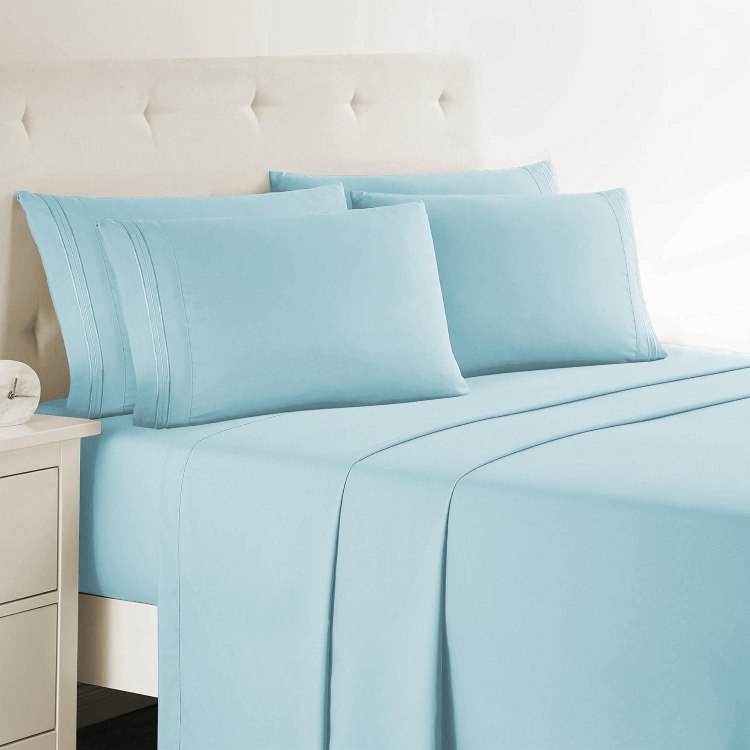 Clara Clark Queen Sheets, 6 Piece Set - Hotel Luxury Sheets for Queen Size Bed, Super Soft Bedding Sheets & Pillowcases, Queen Size Sheets, Aqua Light Blue — image 1