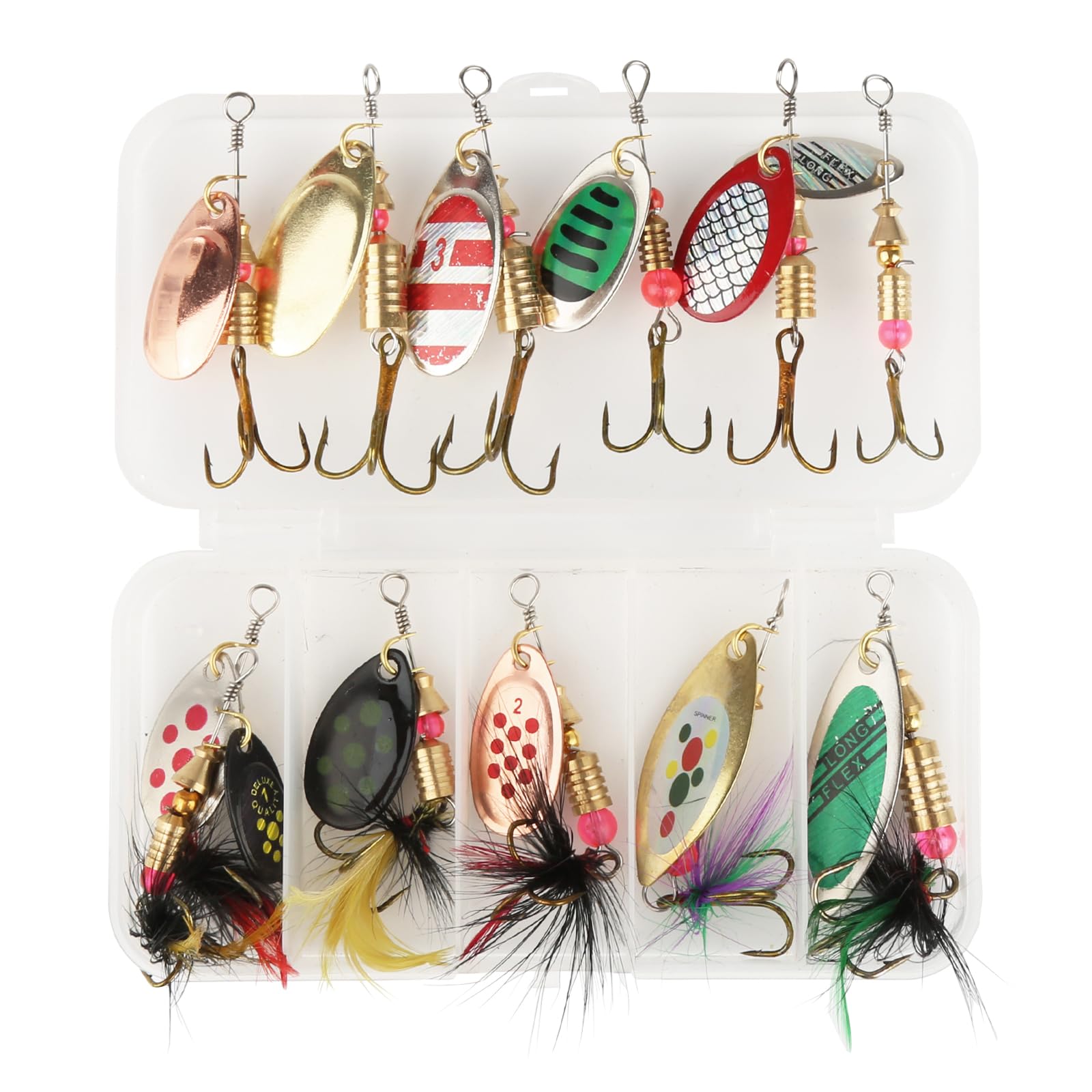 Fishing Lure Set, 12 Pieces Blinker Fishing, Multicolour Spinner Fishing Spoon Bait with Box, for Trout, Pike, Bass, Salmon