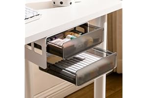 ZHAIXIAONIAN Under Desk Drawer Storage Organizer, Hidden Desktop Organizer with 2 Layers, Stick on Desk Drawer Attachment, Desk Accessories & Workspace Organizers, Black