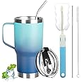 GUDEMAO 20 oz Tumbler with Handle, Stainless Steel Insulated Tumblers with Lid and Straw, Double Wall Vacuum Insulated Tumble