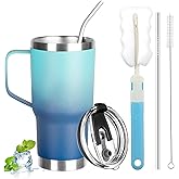 GUDEMAO 20 oz Tumbler with Handle, Stainless Steel Insulated Tumbler with Lid and Straw, Double Wall Vacuum Coffee Mug Tumbler,Insulated Coffee Thermal Cup for Cold and Hot(Light Dark Blue)