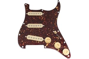 Musiclily Pro-SE ST-60SE Pre-wired SSS Pickguard with Staggered Alnico 5 Pickups for Strat Style Electric Guitar, 4Ply Tortoise Shell