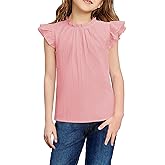 Arshiner Girls Ruffle Short Sleeve Shirts Cute Summer Frill Neck Pleated Textured Blouse Tops