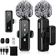 Wireless Lavalier Microphone for iPhone 5-14 Series, LED Display Mini Lav for iPhone with Noise Cancelling, Lapel Mic Wireless 2 pack for Content Creator Video Recording, Vlogging (Lightning Only)