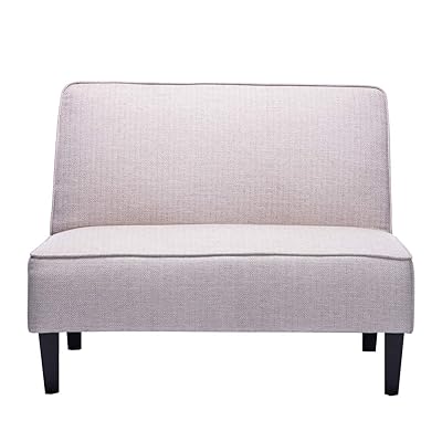 Cushioned Linen Armless Settee Loveseat Sofa, Casual Apricot Color