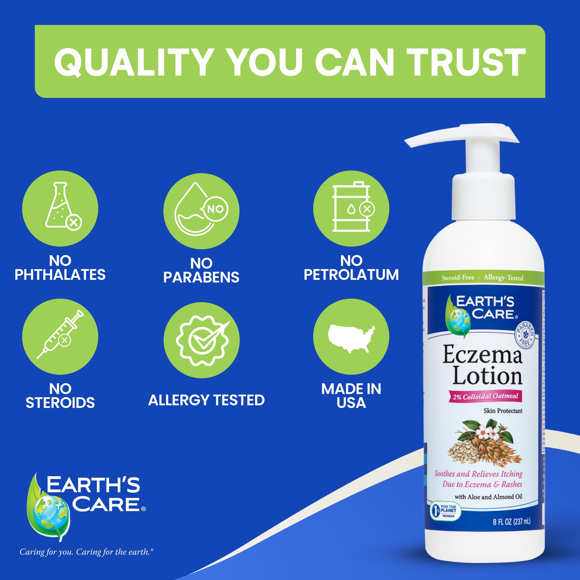 Earth's Care Eczema Lotion - Natural Lotion for Eczema - Safe and Mild Eczema Lotion for Adults and Kids - 8 Fl OZ. (237 mL)