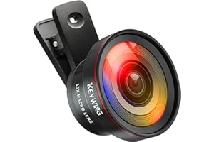 KEYWING Phone Camera Lens Kit, 15x Macro Lens for iPhone & Android +0.45x Super Wide-Angle Lens for iPhone 8 x xr 11 12 13 14 pro max for Samsung, with Travel Case, Cleaning Cloth &Lanyard