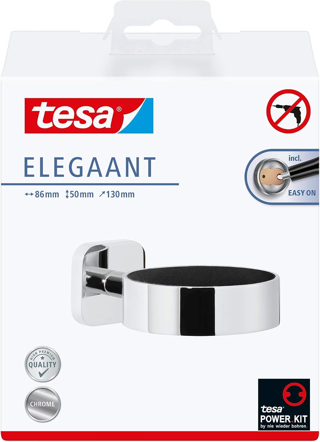 tesa ELEGAANT Hair Dryer Holder, Self-Adhesive, Stainless-Steel Blow Dryer Holder with Protective Black Foam Rubber Inlay - Image 3