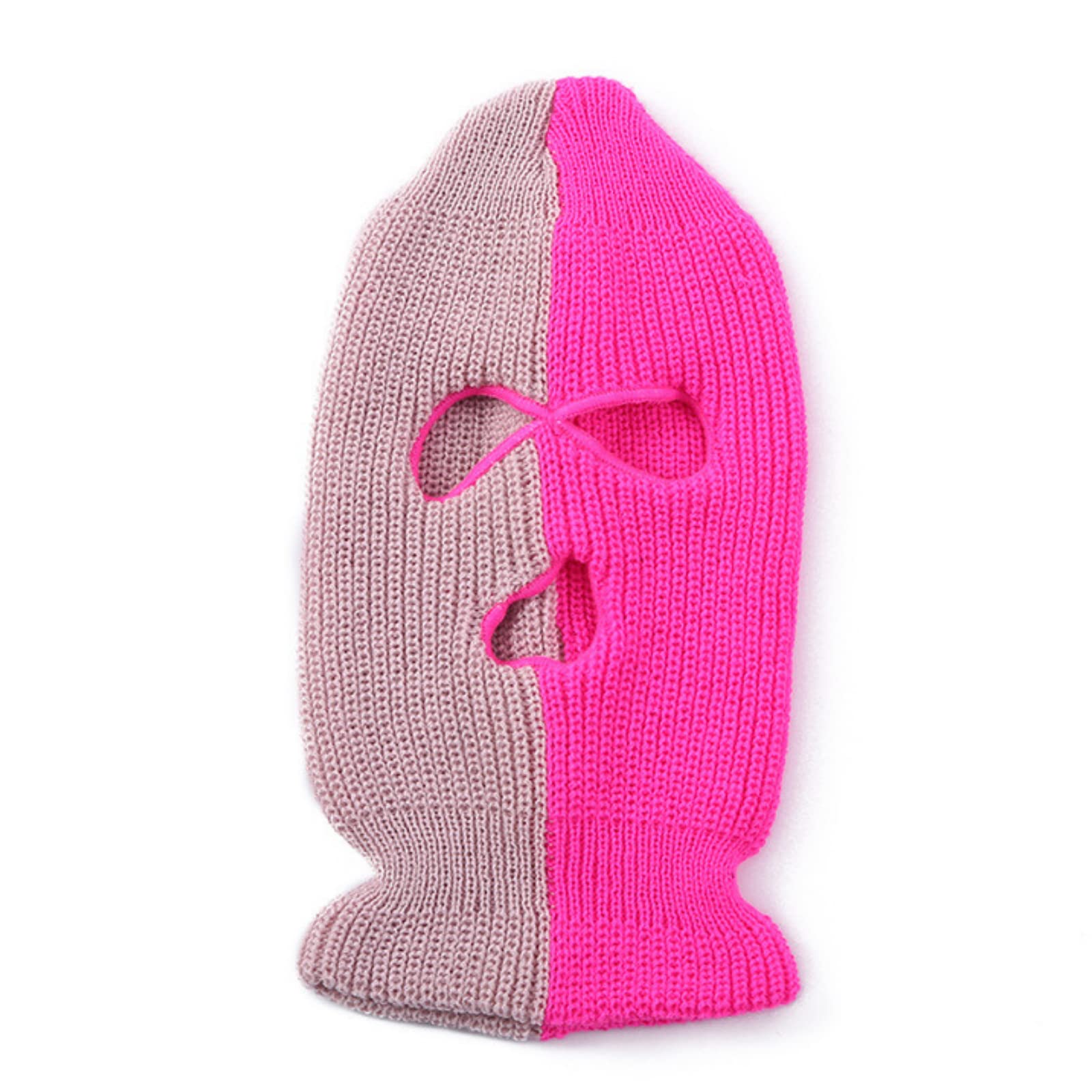 CHENGZI 3-Hole Two Color Knitted Hat 3-Hole Ski Face Mask Balaclava,Full Face Mask for Cycling Skiing Winter Outdoor Sports (PK+RR)
